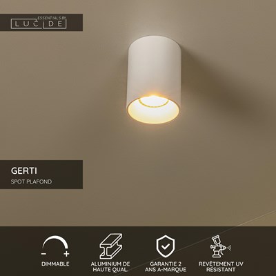 Lucide GERTI - Spot plafond - Ø 8 cm - 1xGU10 - Des anneaux interchangeables inclus - Blanc | Essential